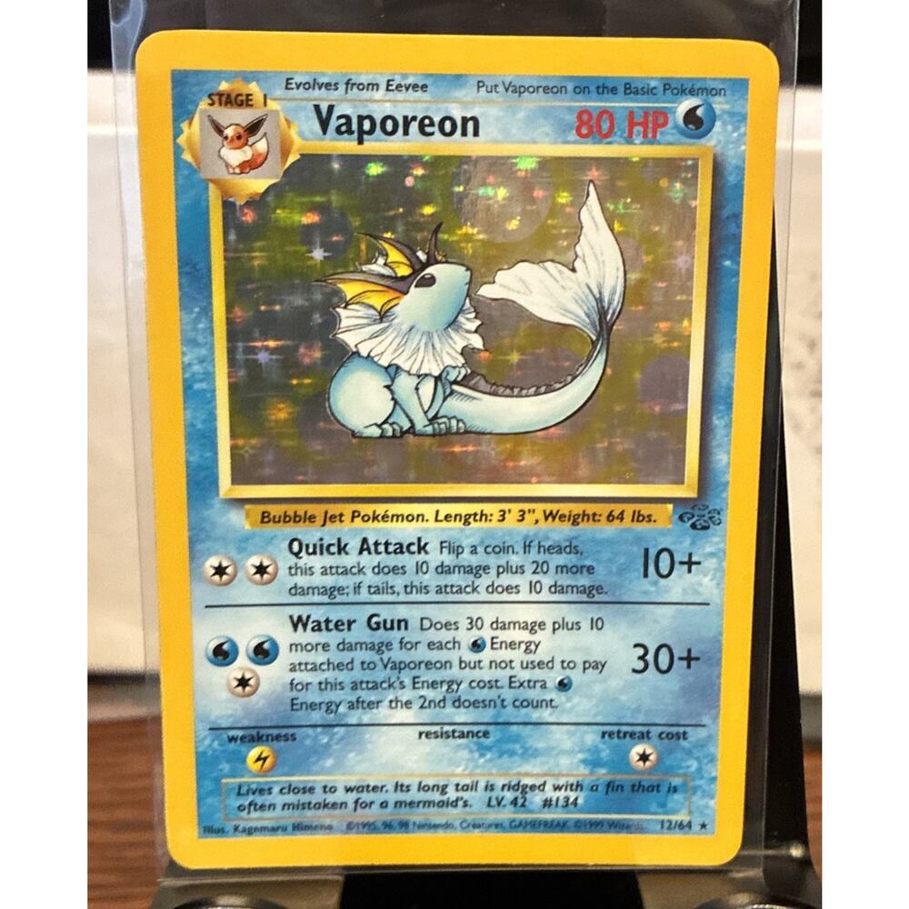 Vaporeon 12/64 1999 Vintage Pokémon Card, Nintendo Wizard Game Freak Hello Rare